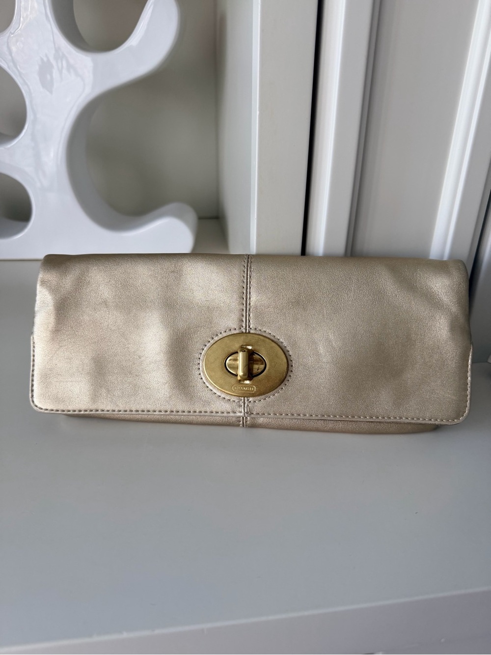 Vintage Y2K COACH 13580 Madeline Gold on Gold Fold Over Front Clasp Clutch Bag